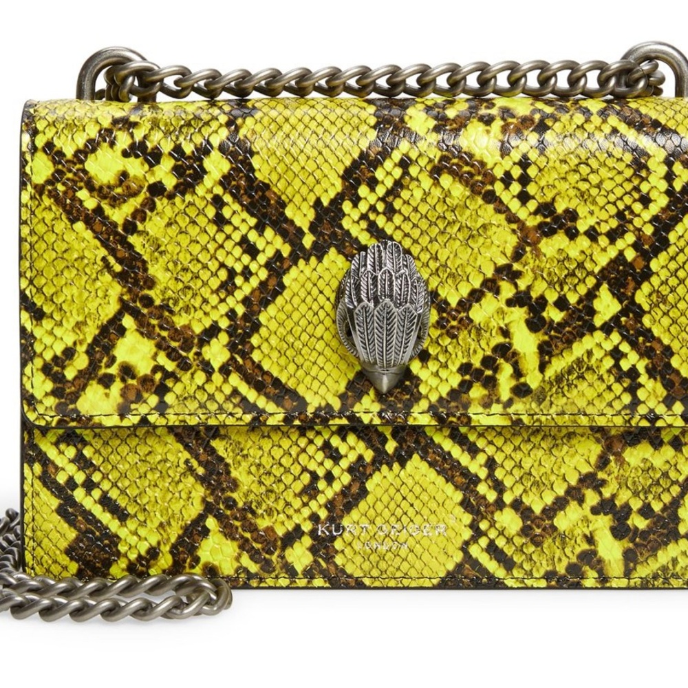 Authentic, Kurt Geiger London Small
Shoreditch Snake Crossbody Bag, Yellow